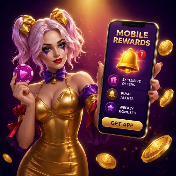 Anfitriona Velvet Rope presentando recompensas de la app móvil con notificaciones brillantes