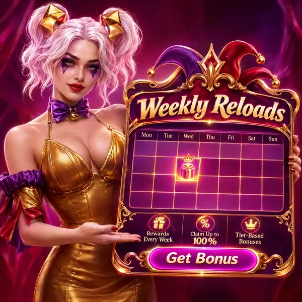 Anfitriona de Velvet Rope presentando calendario de código promocional en NV Casino para bonos de recarga semanales