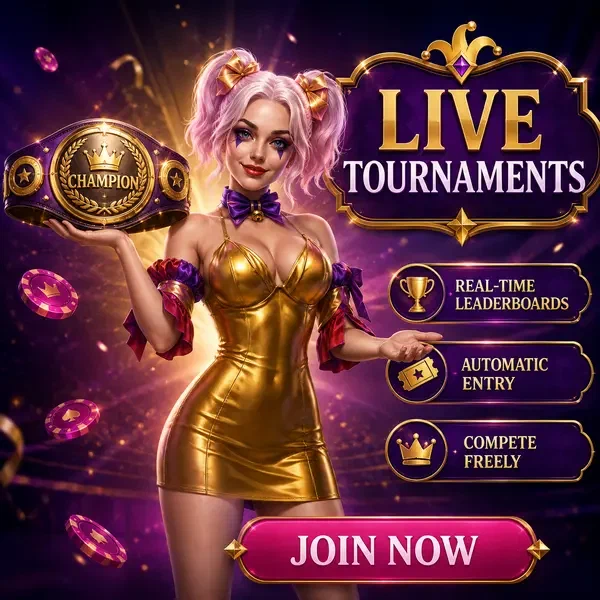 Anfitriona de torneo en mesas en vivo de NV Casino sosteniendo cinturón de campeonato