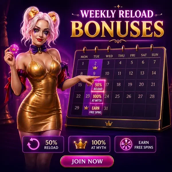 Anfitriona de Velvet Rope señalando el calendario de bonos de recarga semanal en Calendario de Recarga Semanal y Bonos Recurrentes